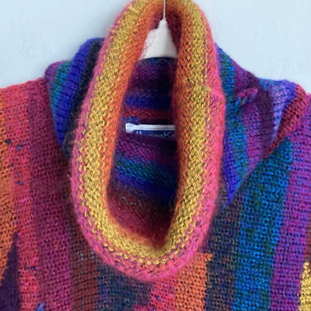 Vintage Mariea Kim Turtleneck Sweater LARGE Colorful Tunic Boho Rainbow Brite - Picture 3 of 14